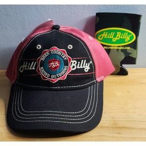 Hill Billy Black/Pink Embroidered Adjustable Hat with Camo Koozie